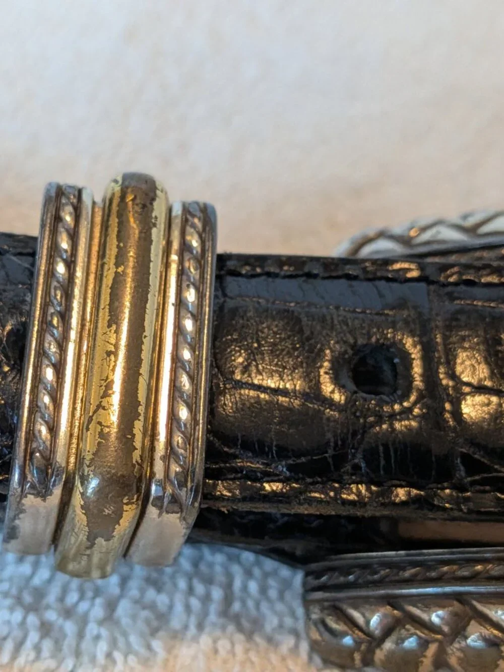 Brighton Brown Embossed Leather Belt Two-tone Hardware Hinged Belt Medium